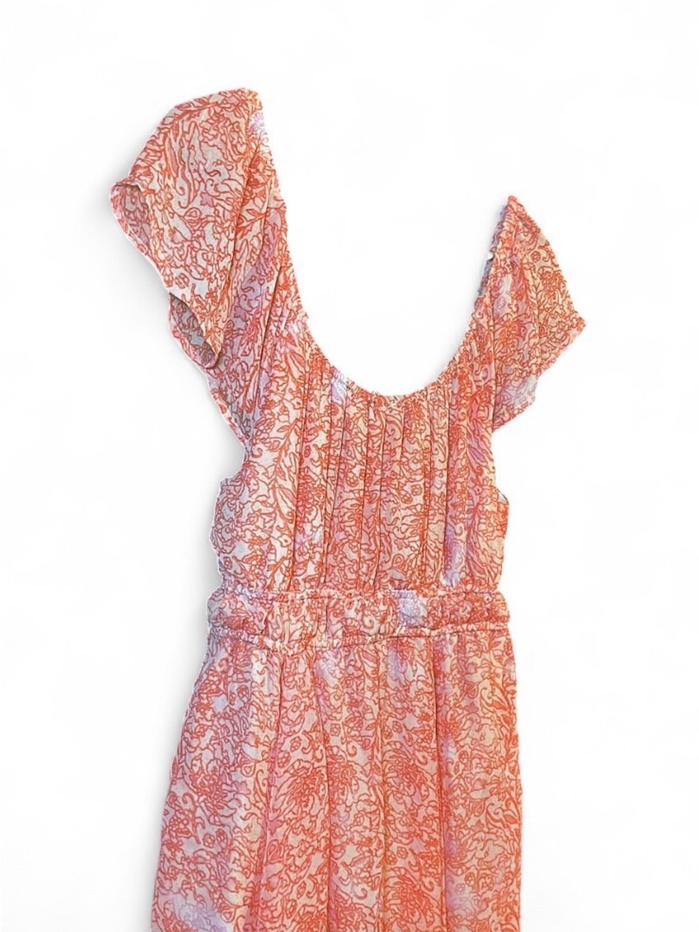 Dizzy Lizzy Coral Orange Paisley Handkerchief Hem Cottagecore Boho Midi Dress XL - Picture 2 of 16
